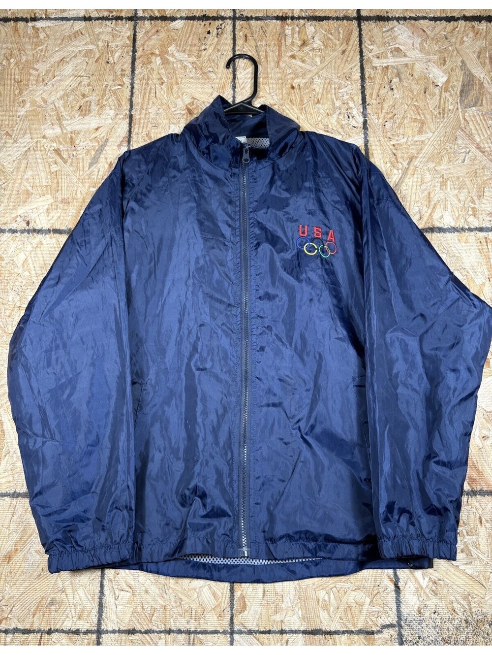 Vintage Olympic USA Windbreaker Track Jacket Size M - Navy Full Zip!